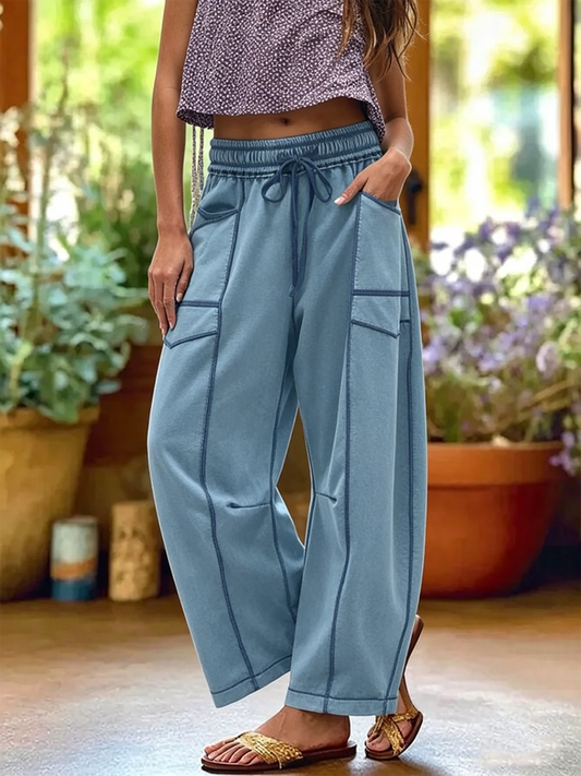 Women Multicolor Block Long Pants Vintage Spring/Fall Trousers