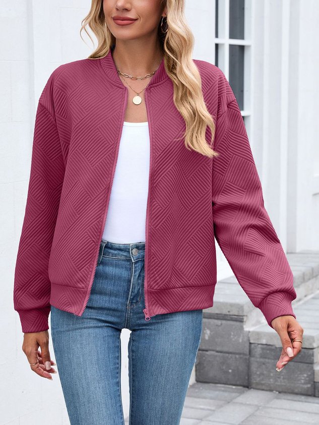 Women Spring/Fall Outerwear Casual Plain Long Sleeve Stand Collar Jacket