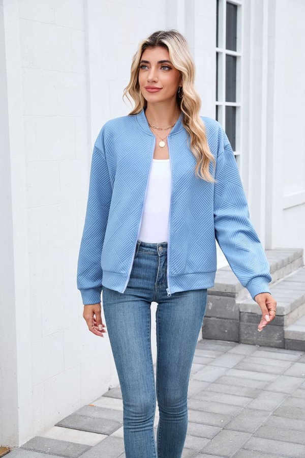 Women Spring/Fall Outerwear Casual Plain Long Sleeve Stand Collar Jacket