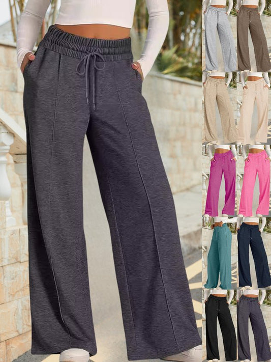 Women Plain Long Elastic Waist Pants Casual Spring/Fall Trousers