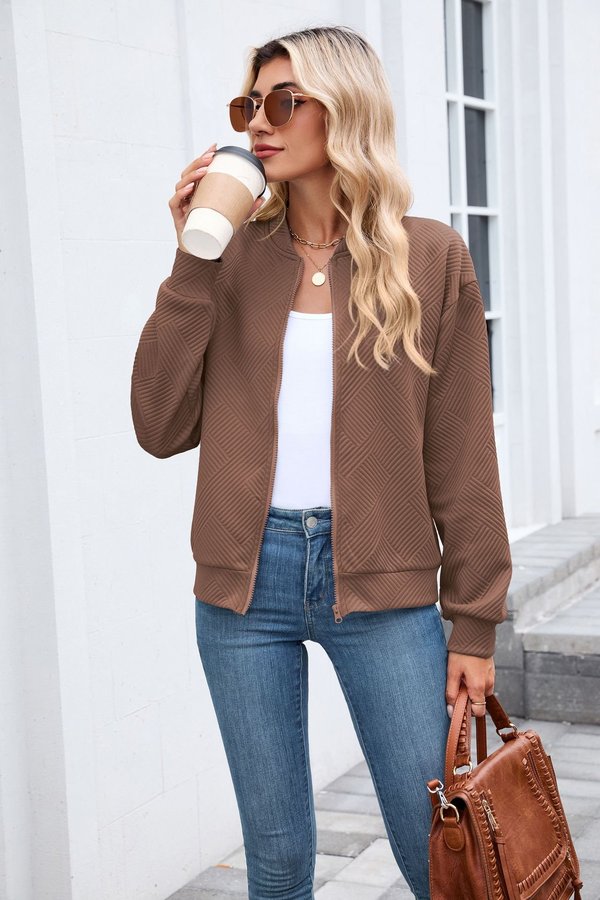 Women Spring/Fall Outerwear Casual Plain Long Sleeve Stand Collar Jacket