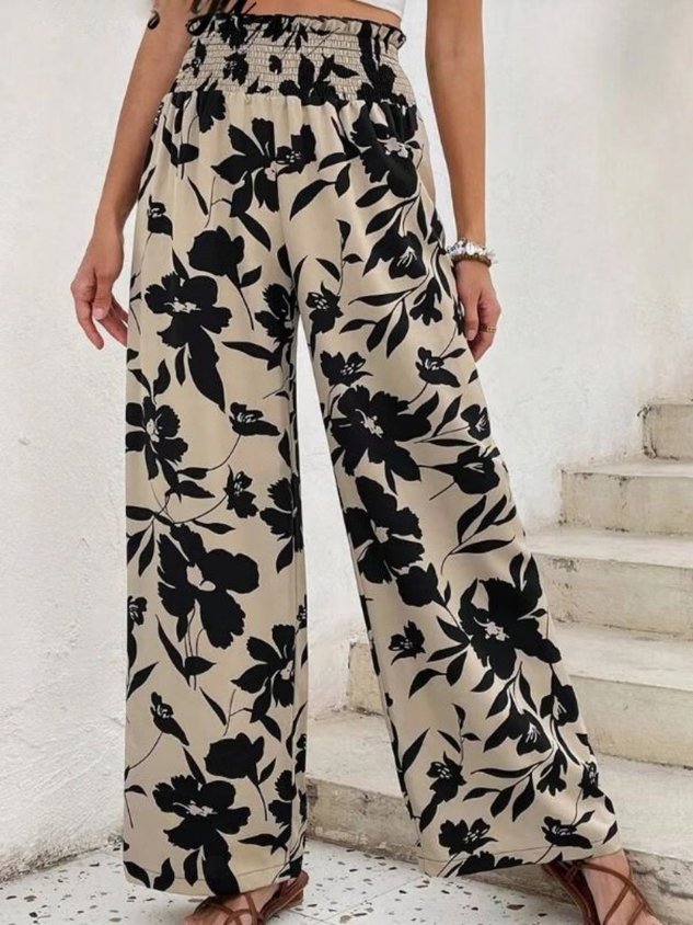 Women Geometric Long Elastic Waist Pants Casual Spring/Fall Trousers