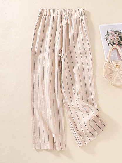 Women Striped Long Pants Casual Spring/Fall Trousers