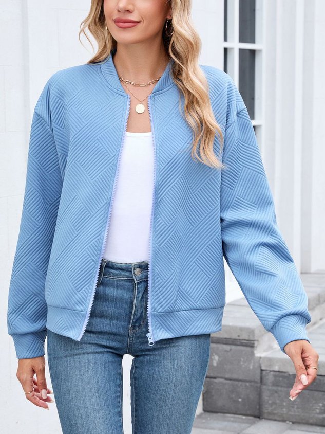 Women Spring/Fall Outerwear Casual Plain Long Sleeve Stand Collar Jacket